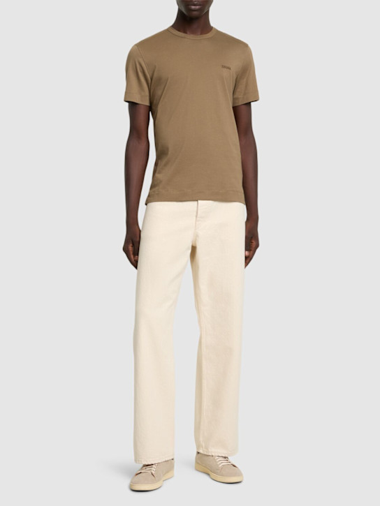 Zegna: Camiseta de jersey de algodón - Fango - men_1 | Luisa Via Roma