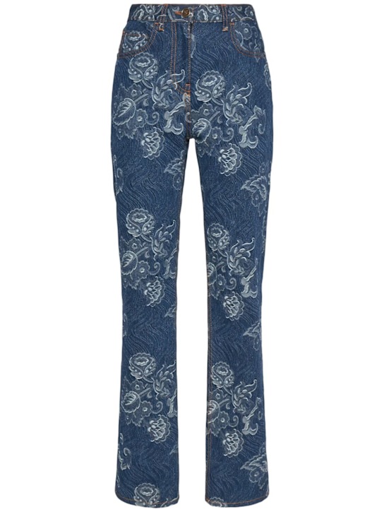 High rise printed denim straight jeans - Thumbnail 1