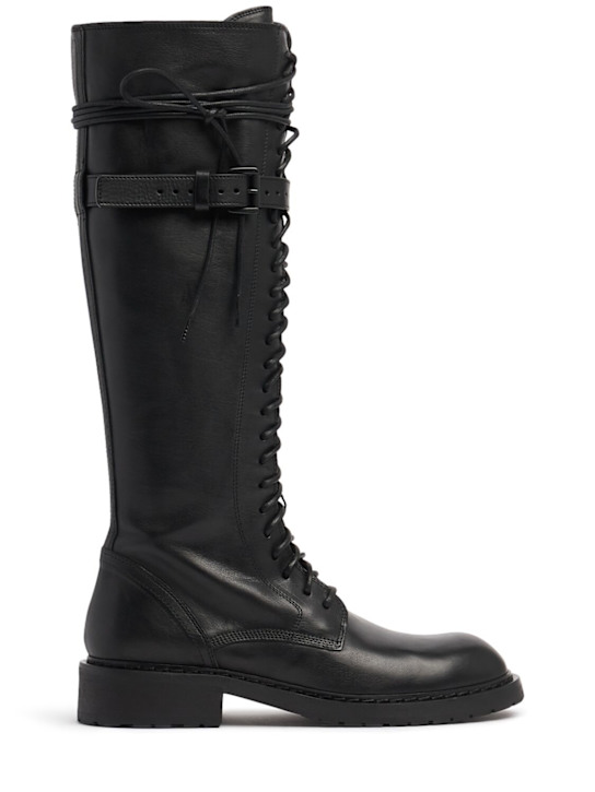 Ann Demeulemeester: 25mm Danny leather combat high boots - Black - women_0 | Luisa Via Roma