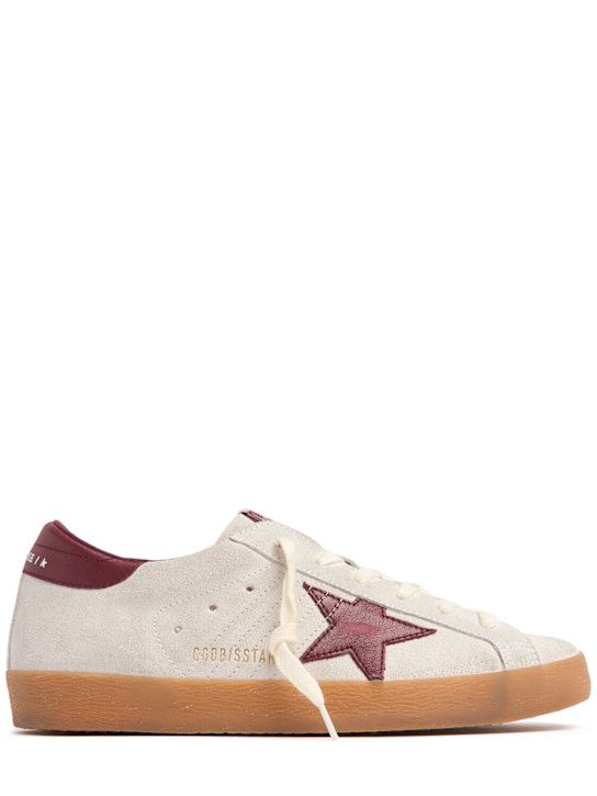 Golden Goose: 20毫米Super-Star麂皮运动鞋 - 白色/酒红色 - women_0 | Luisa Via Roma