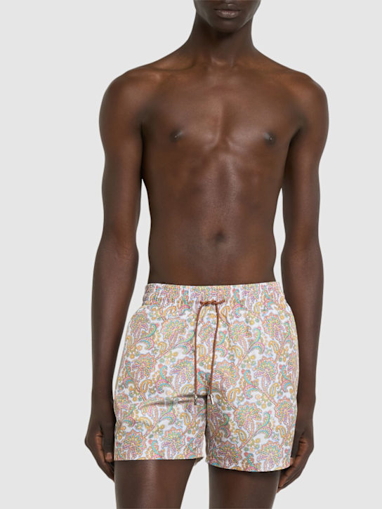 Etro: Printed swim shorts - White Base - men_1 | Luisa Via Roma