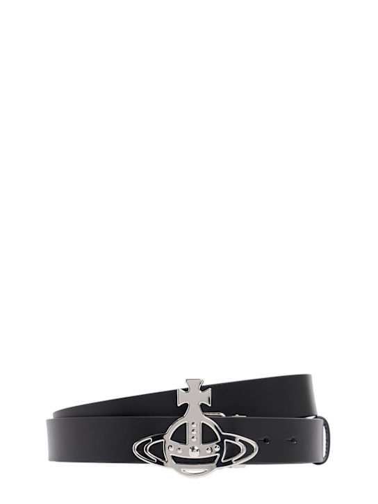 Vivienne Westwood: Line Orb logo leather belt - Black - men_0 | Luisa Via Roma