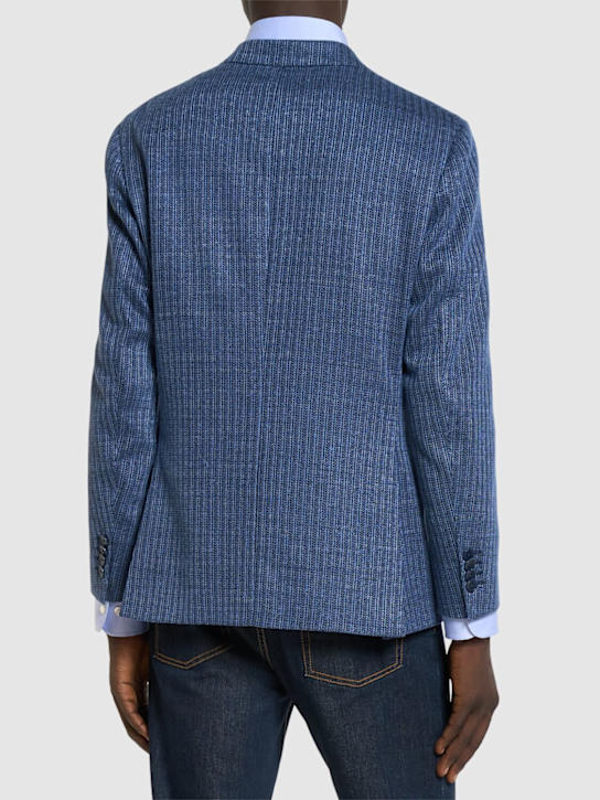 Etro: Roma viscose & linen jersey blazer - Blue - men_3 | Luisa Via Roma
