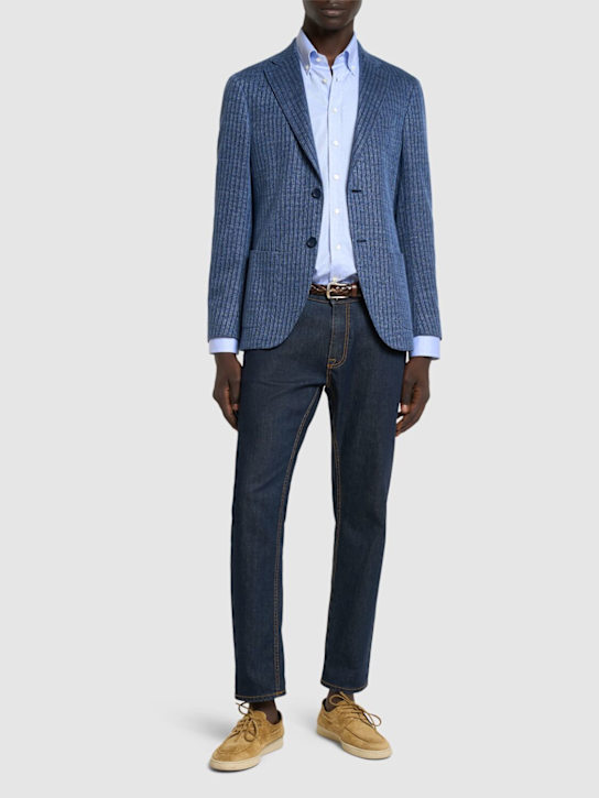 Etro: Roma viscose & linen jersey blazer - Blue - men_1 | Luisa Via Roma