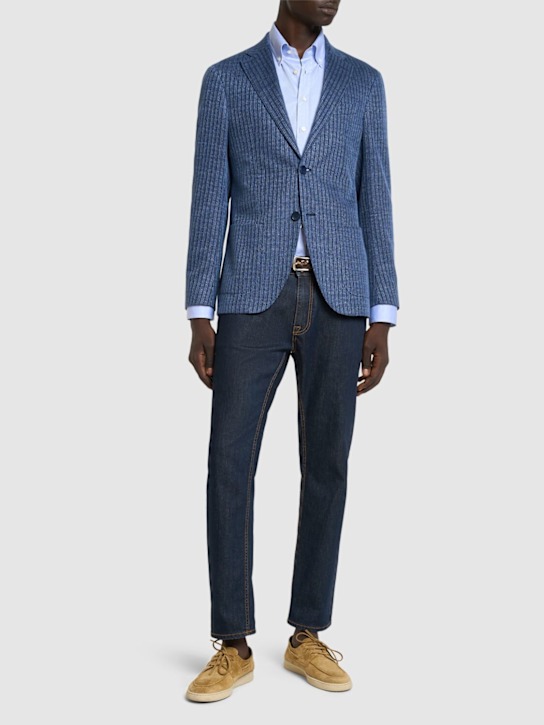 Etro: Roma viscose & linen jersey blazer - Blue - men_2 | Luisa Via Roma