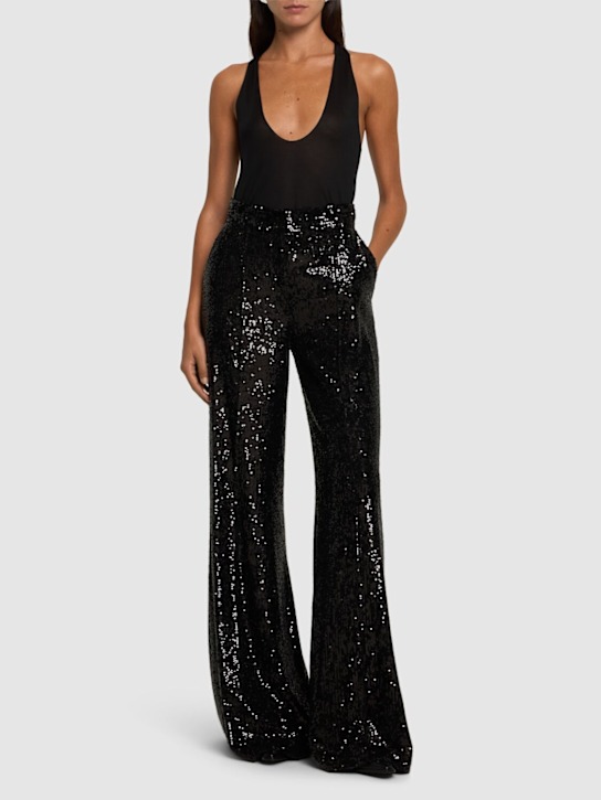 Elie Saab: Pantalon évasé en sequins - Noir - women_1 | Luisa Via Roma