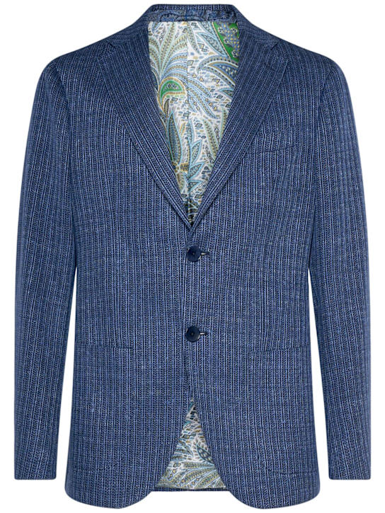 Etro: Roma viscose & linen jersey blazer - Blue - men_0 | Luisa Via Roma