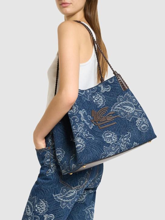 Etro: Medium Libra denim jacquard bag - women_1 | Luisa Via Roma