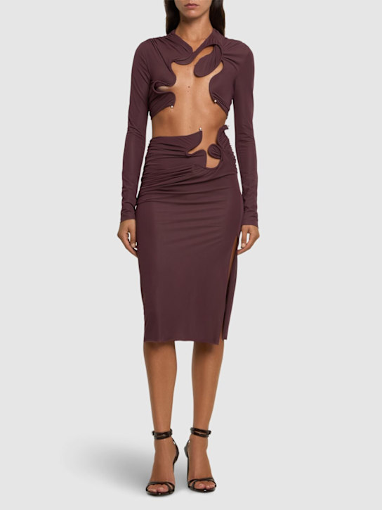 Christopher Esber: Gonna midi Venus in jersey trasparente - Marrone - women_1 | Luisa Via Roma