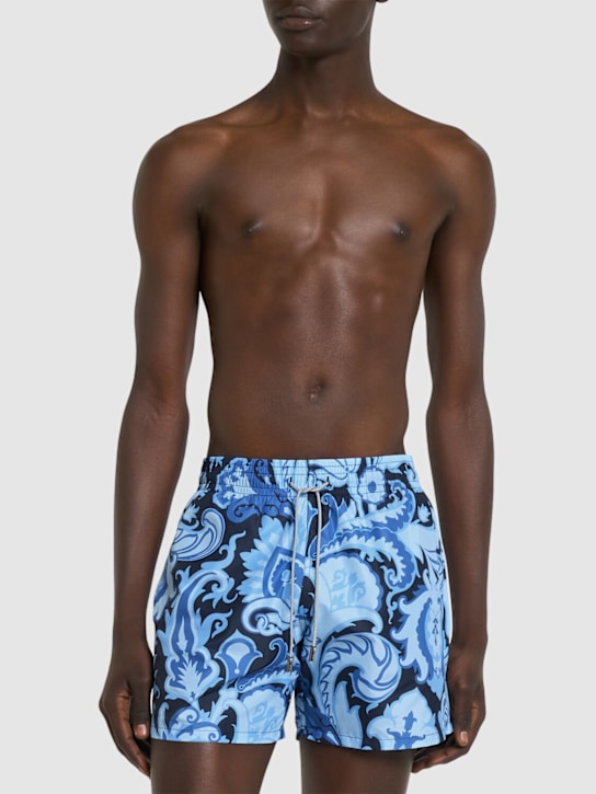 Etro: Printed swim shorts - Blue - men_1 | Luisa Via Roma