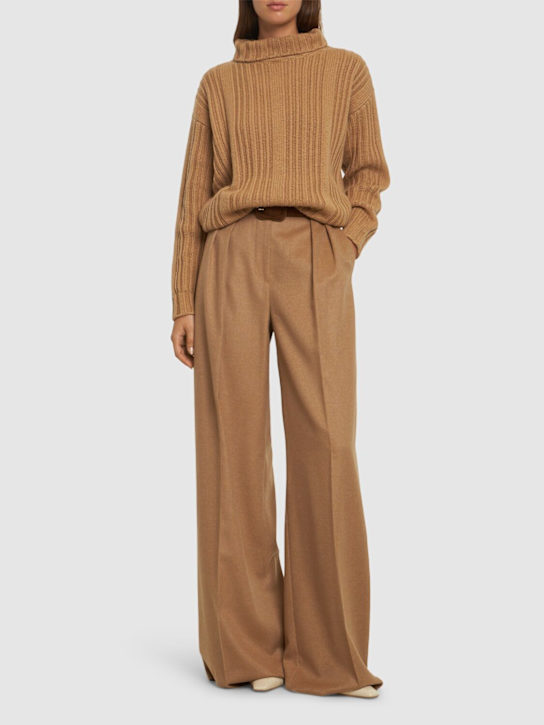 Max Mara: Fagus camel wide leg pants - women_1 | Luisa Via Roma