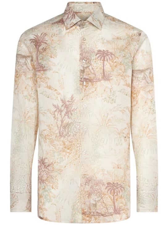 Etro: Camicia in cotone stampato - Beige - men_0 | Luisa Via Roma