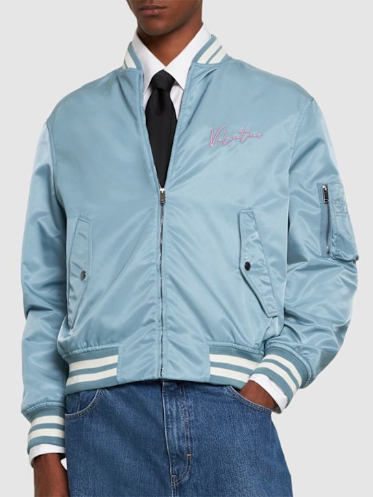 Valentino: Embroidered logo varsity bomber jacket - Blue - men_2 | Luisa Via Roma