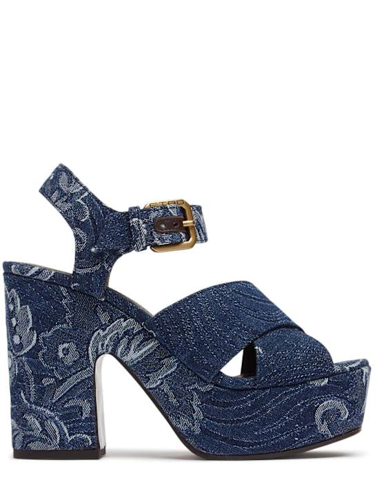 100mm Embroidered denim platform sandals - Thumbnail 1