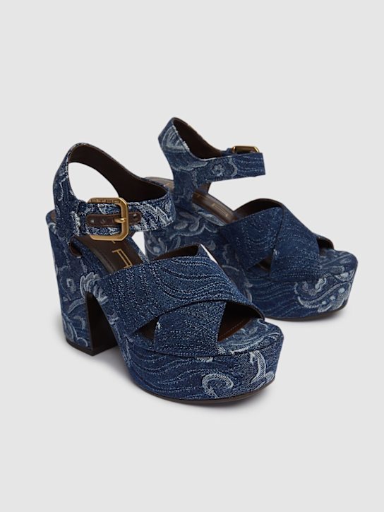 100mm Embroidered denim platform sandals - Thumbnail 2