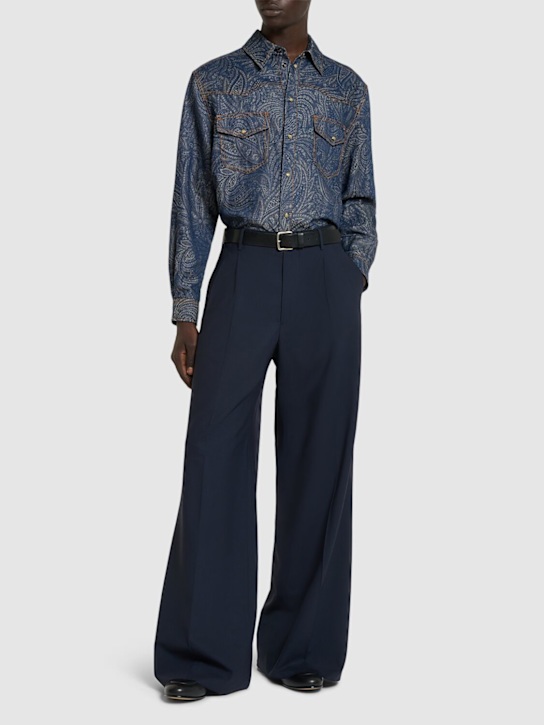 Etro: Paisley cotton & linen denim overshirt - Blue - men_1 | Luisa Via Roma