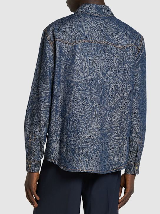 Etro: Paisley cotton & linen denim overshirt - Blue - men_2 | Luisa Via Roma