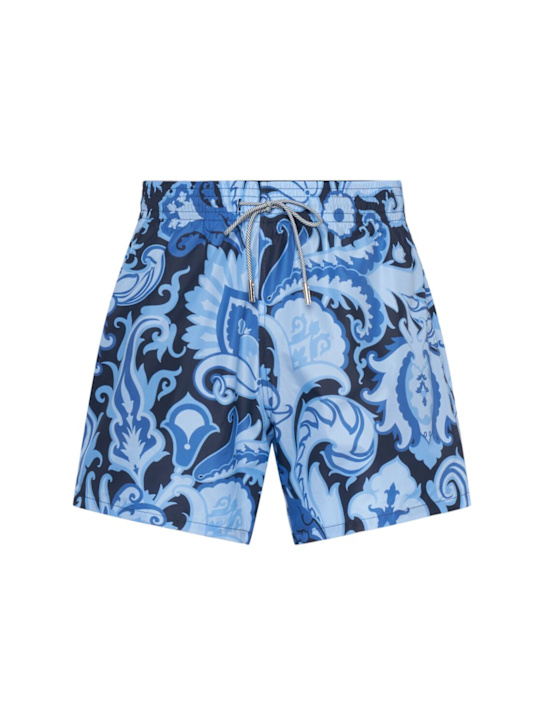 Etro: Printed swim shorts - Blue - men_0 | Luisa Via Roma