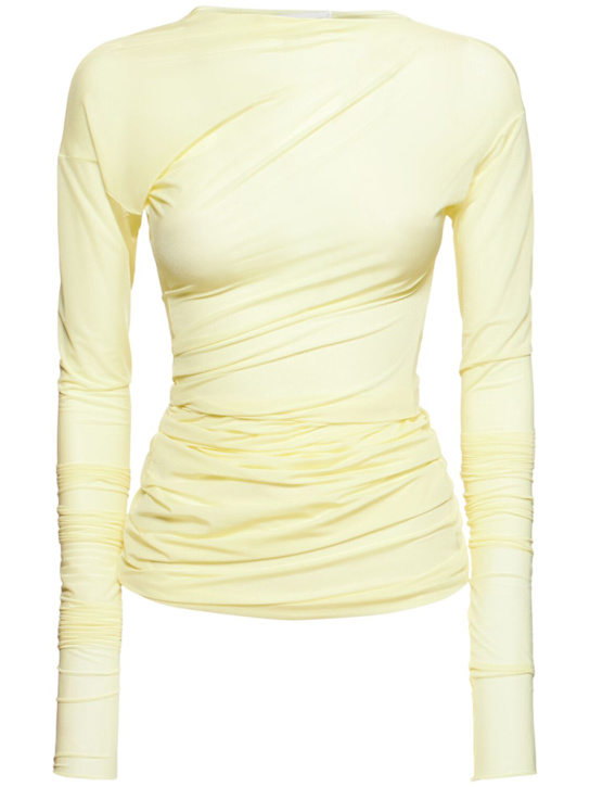 Dries Van Noten: Hoan ruched mesh top - Light Yellow - women_0 | Luisa Via Roma