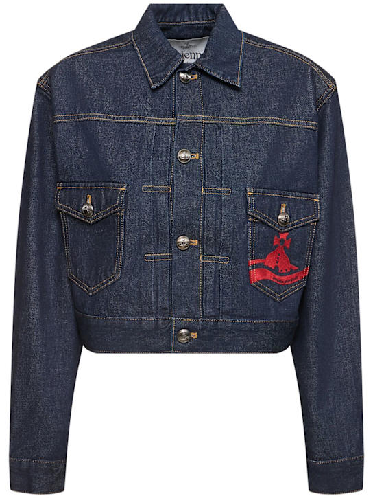 Vivienne Westwood: Marlene logo cropped denim jacket - women_0 | Luisa Via Roma