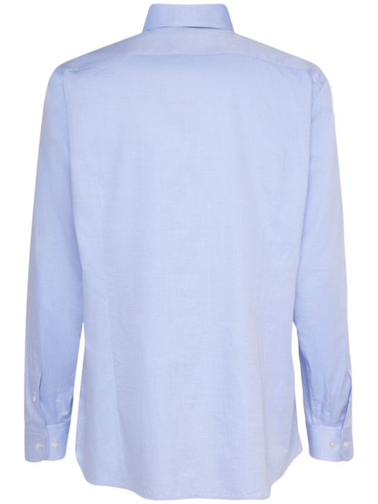 Etro: Logo cotton button down shirt - Sky Blue - men_4 | Luisa Via Roma
