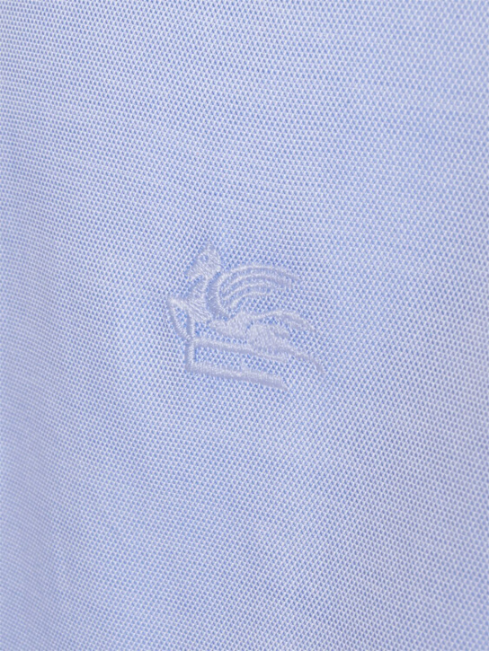 Etro: Logo cotton button down shirt - Sky Blue - men_5 | Luisa Via Roma