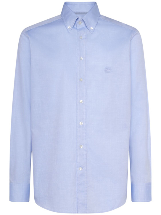 Etro: Logo cotton button down shirt - Sky Blue - men_0 | Luisa Via Roma