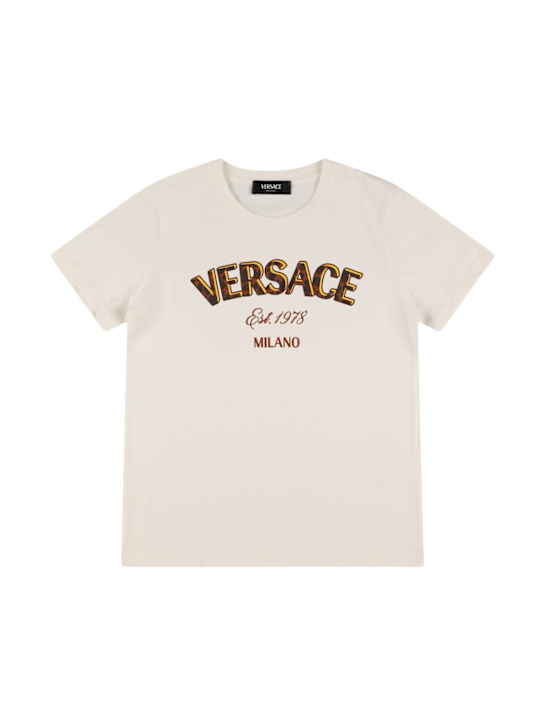Versace: Logo cotton jersey t-shirt - kids-boys_0 | Luisa Via Roma