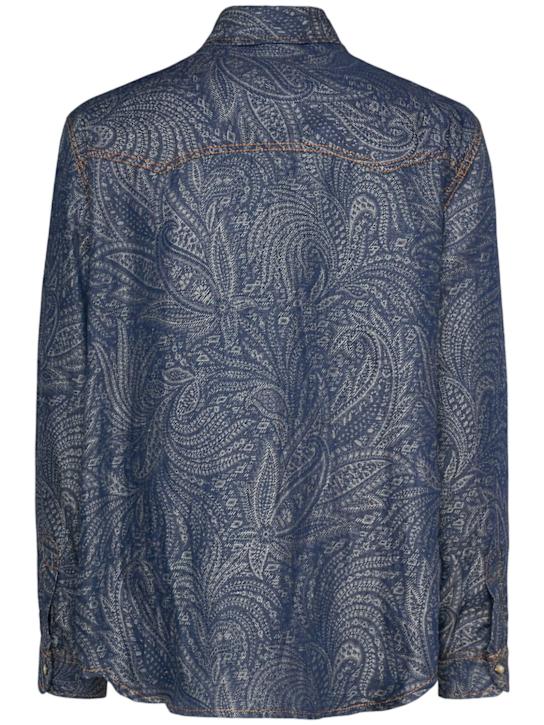 Etro: Paisley cotton & linen denim overshirt - Blue - men_3 | Luisa Via Roma
