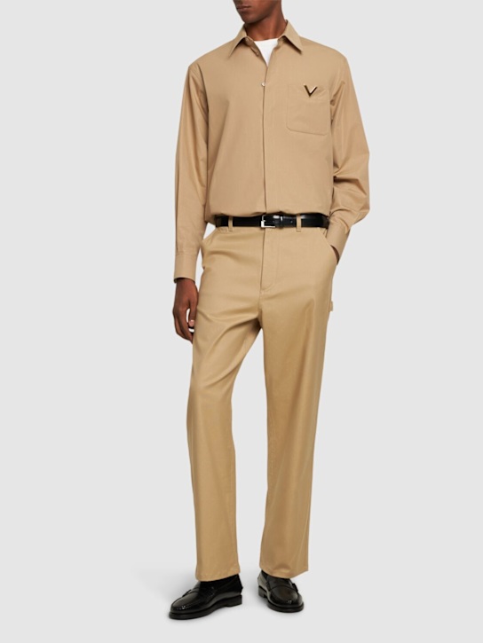 Valentino: Pantaloni cargo in tela di cotone stretch - Beige - men_1 | Luisa Via Roma