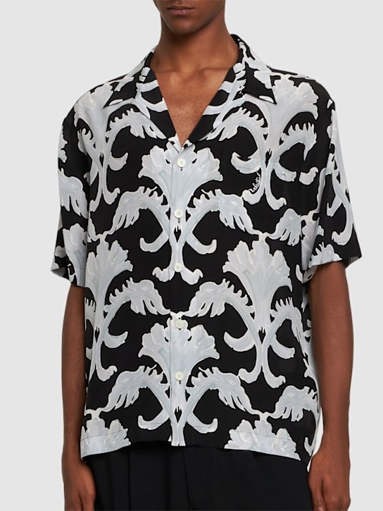 Valentino: Printed silk crepe short sleeve shirt - Black/White - men_2 | Luisa Via Roma