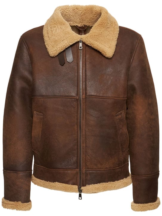 Veste D'aviateur En Shearling Mouton Pour Homme - Style WWII, Marron, Neuf Avec étiquettes
