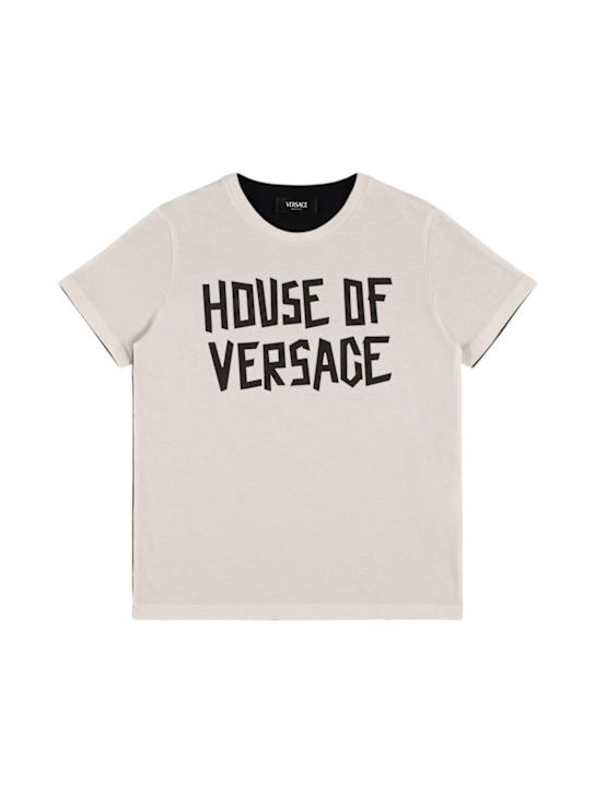 Versace: Printed logo cotton jersey t-shirt - kids-boys_0 | Luisa Via Roma