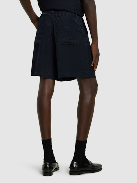 Valentino: Monogram jacquard silk shorts - Blue - men_2 | Luisa Via Roma