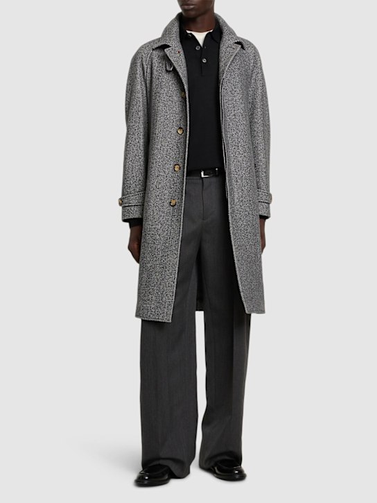 Brunello Cucinelli: Wool blend long overcoat - Grigio Medio - men_1 | Luisa Via Roma