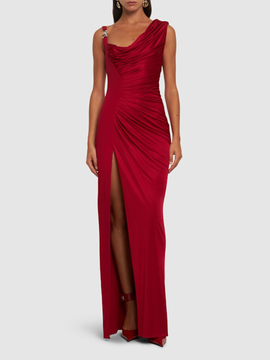 Versace: Draped viscose liquid jersey gown - women_1 | Luisa Via Roma