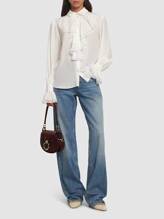 Alessandra Rich: Ruffled cotton blend shirt - White - women_1 | Luisa Via Roma