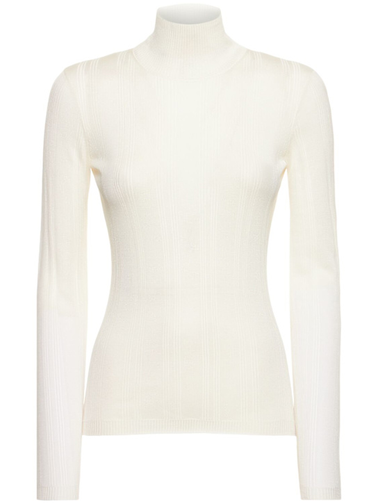 Carven: Silk ribbed knit top - White - women_0 | Luisa Via Roma