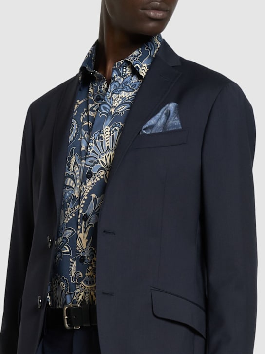 Etro: Pañuelo cuadrado de seda - Azul - men_1 | Luisa Via Roma