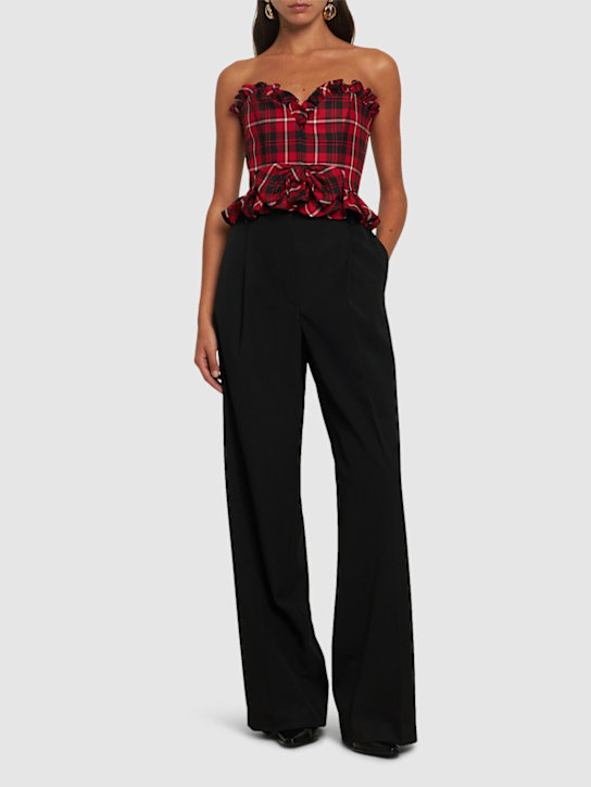 Alessandra Rich: Wool tartan bustier w/bow - Black/Red - women_1 | Luisa Via Roma