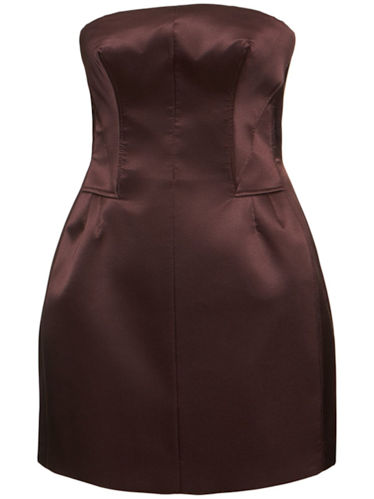 Ermanno Scervino: Strapless stretch silk satin mini dress - Brown - women_0 | Luisa Via Roma