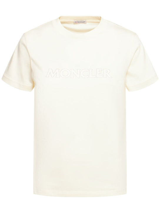 Moncler: Crystal logo cotton t-shirt - women_0 | Luisa Via Roma