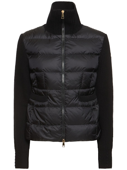Moncler: Padded virgin wool blend down cardigan - women_0 | Luisa Via Roma