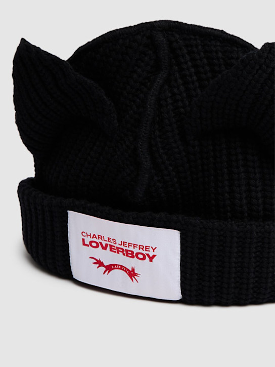 Charles Jeffrey LOVERBOY: Chunky ears wool blend beanie - Black - men_2 | Luisa Via Roma
