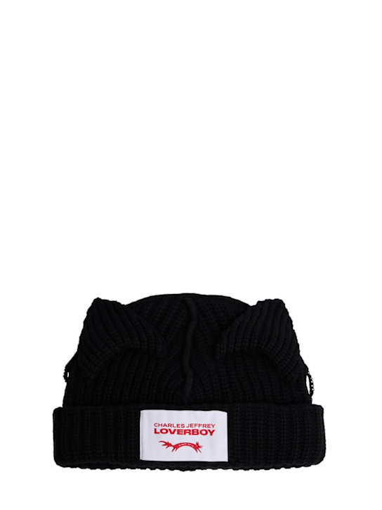 Charles Jeffrey LOVERBOY: Chunky ears wool blend beanie - Black - men_0 | Luisa Via Roma