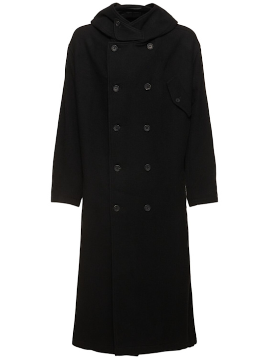 Yohji Yamamoto: Hooded wool blend coat - Black - men_0 | Luisa Via Roma