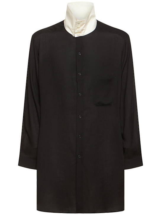 Yohji Yamamoto: U-stand collar cotton blend shirt - men_0 | Luisa Via Roma
