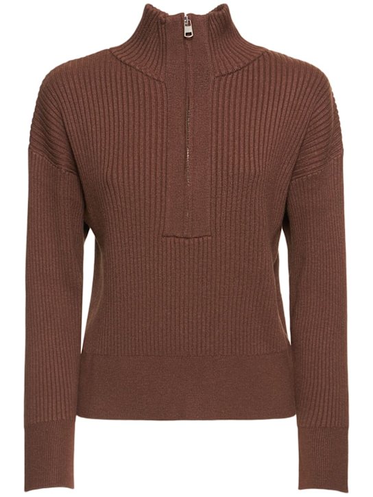 Varley: Janie half zip knit sweater - Chestnut - women_0 | Luisa Via Roma