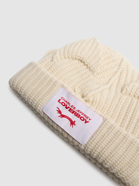 Charles Jeffrey LOVERBOY: Chunky ears wool blend beanie - Ecru - men_2 | Luisa Via Roma