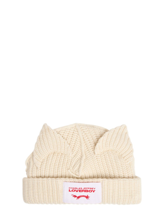 Charles Jeffrey LOVERBOY: Chunky ears wool blend beanie - Ecru - men_0 | Luisa Via Roma